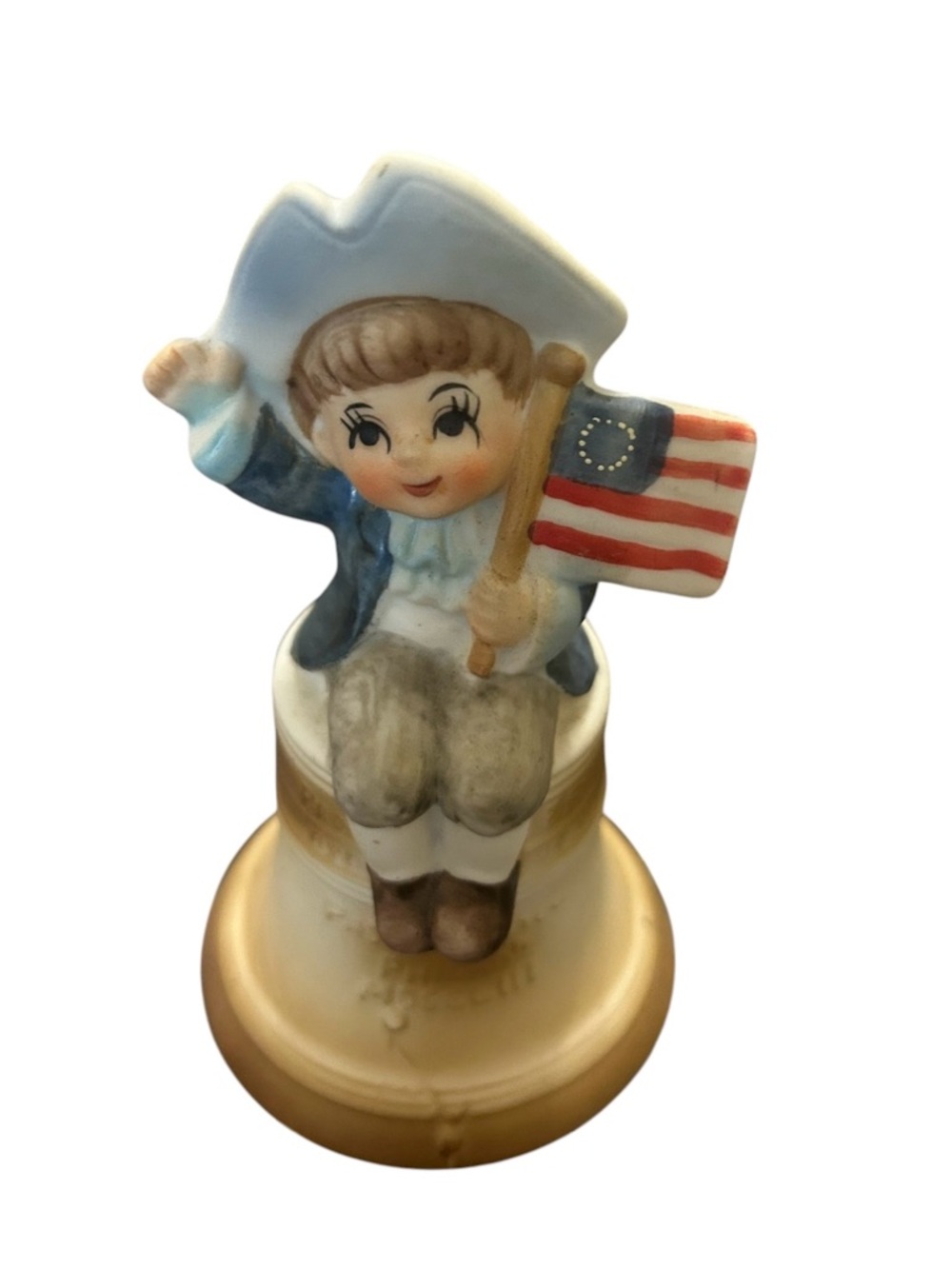 Vintage 1974 patriotic "Boy" porcelain dinner bell by Price Imports of Japan